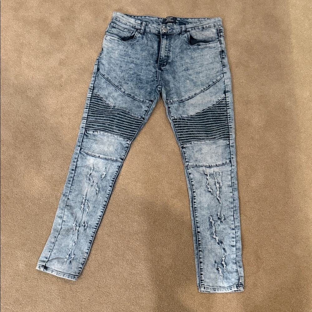 Men's Distressed Skinny Jeans in Light Blue size 36 stretchy
